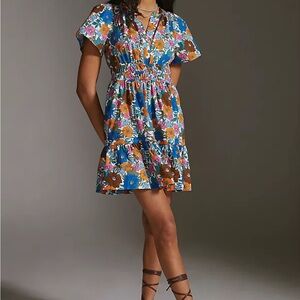 Anthropologie Somerset Mini Dress vivid floral pattern